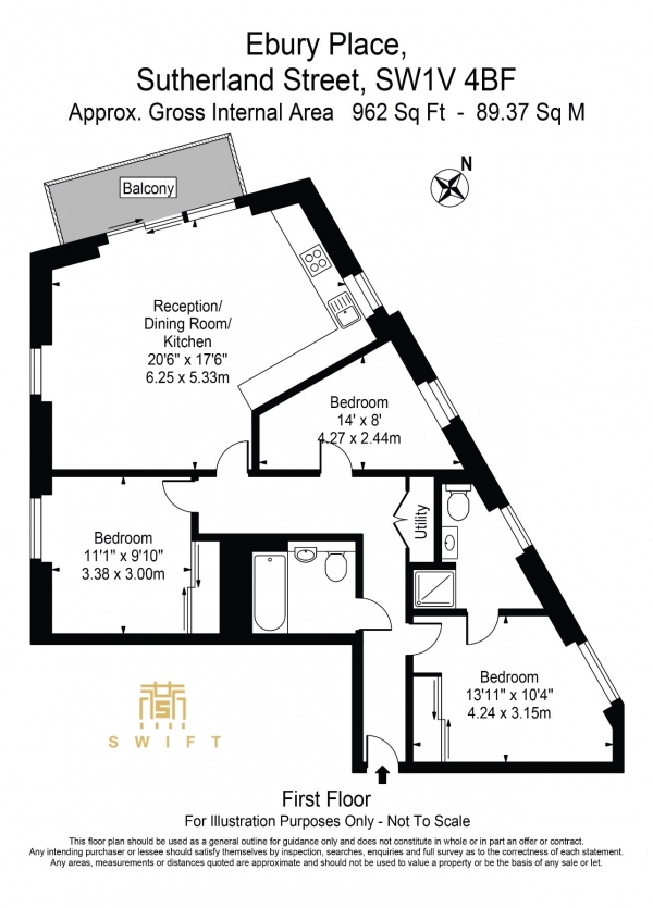 Floor Plan Image for 3 Bedroom Apartment for Sale in Ebury Place,, 1B Sutherland Street,, London