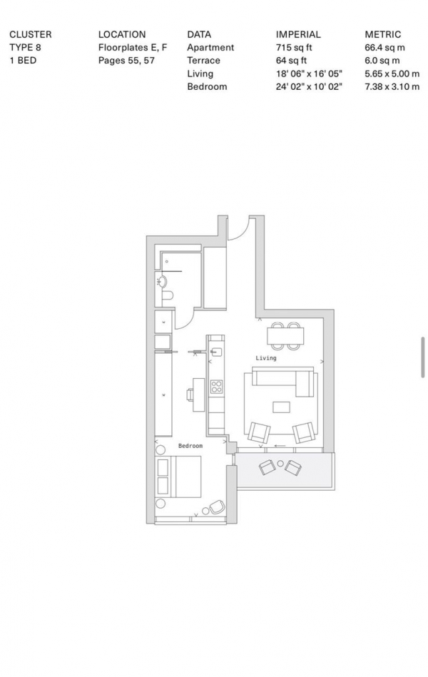 Floor Plan for 1 Bedroom Apartment to Rent in One Park Drive, Wood Wharf, LONDON, E14, 9GG - £900 pw | £3900 pcm