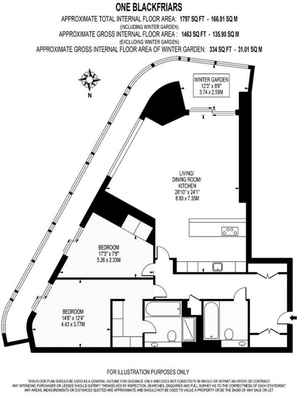 Floor Plan for 2 Bedroom Apartment to Rent in One Blackfriars, London, SE1, 9GQ - £1569 pw | £6800 pcm