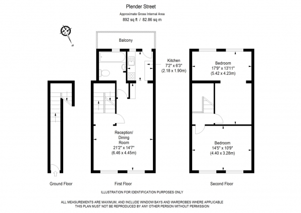 Floor Plan Image for 2 Bedroom Apartment to Rent in Plender Street, Camden Town, NW1