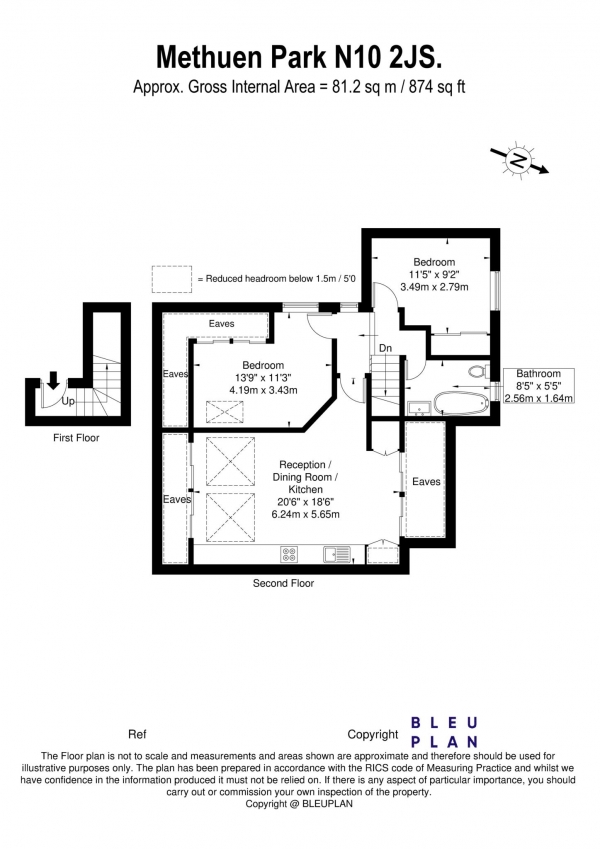 Floor Plan Image for 2 Bedroom Apartment for Sale in Metheun Park, Muswell Hill, London, N10