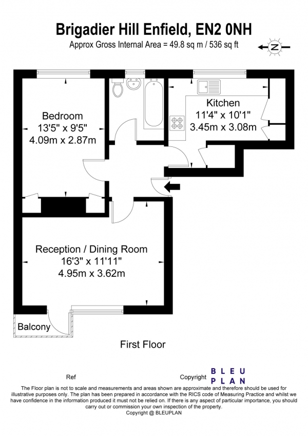 Floor Plan Image for 1 Bedroom Apartment for Sale in Brigadier Hill, Enfield, EN2