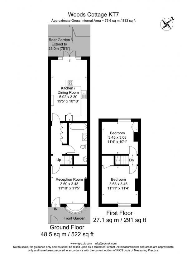 Floor Plan Image for 2 Bedroom Cottage for Sale in 3 Woods Cottages, Thames Ditton, KT7 0JY