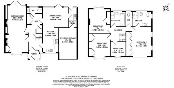Floor Plan Image for 4 Bedroom Semi-Detached House to Rent in Vaughan Road, Thames Ditton