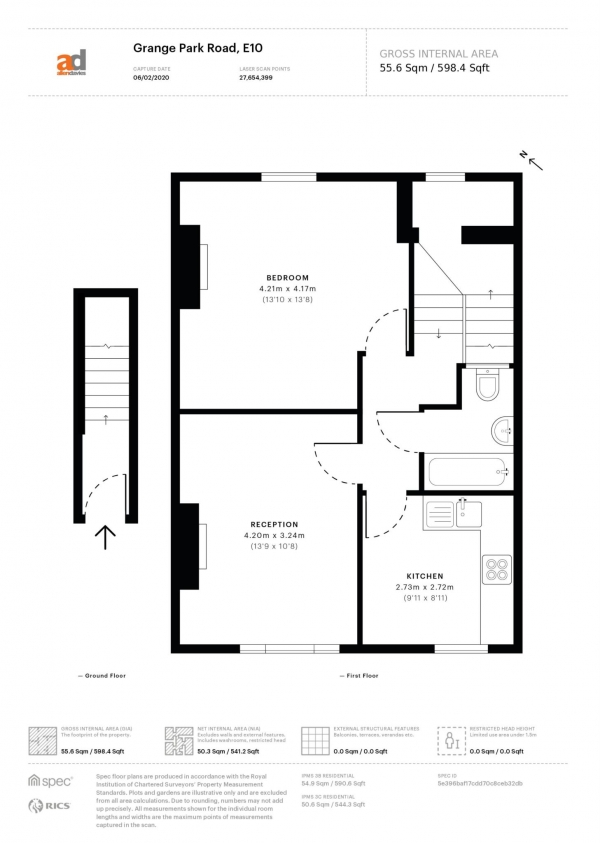 Floor Plan Image for 1 Bedroom Flat for Sale in Grange Park Road, Leyton