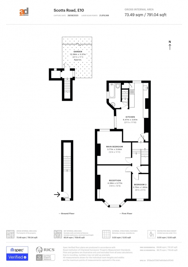 Floor Plan for 2 Bedroom Flat for Sale in Scotts Road, Leyton, E10, Leyton, E10, 6LN - Guide Price &pound425,000