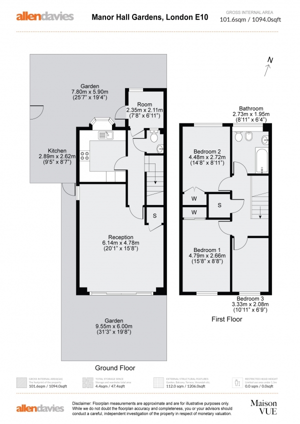 Floor Plan Image for 3 Bedroom Property for Sale in Manor Hall Gardens, Leyton, E10