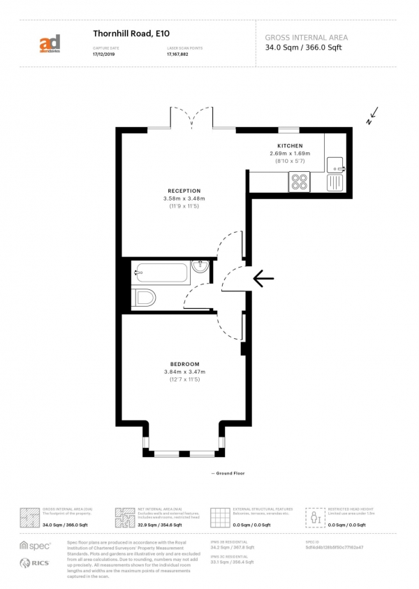 Floor Plan Image for 1 Bedroom Flat for Sale in Thornhill Road, Leyton E10