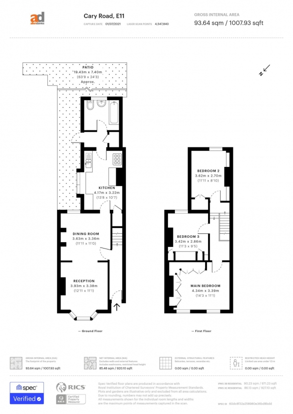 Floor Plan Image for 3 Bedroom Terraced House for Sale in Cary Road, Leytonstone