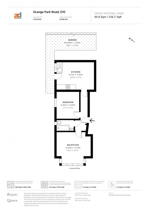 Floor Plan Image for 1 Bedroom Flat for Sale in Grange Park Road, Leyton