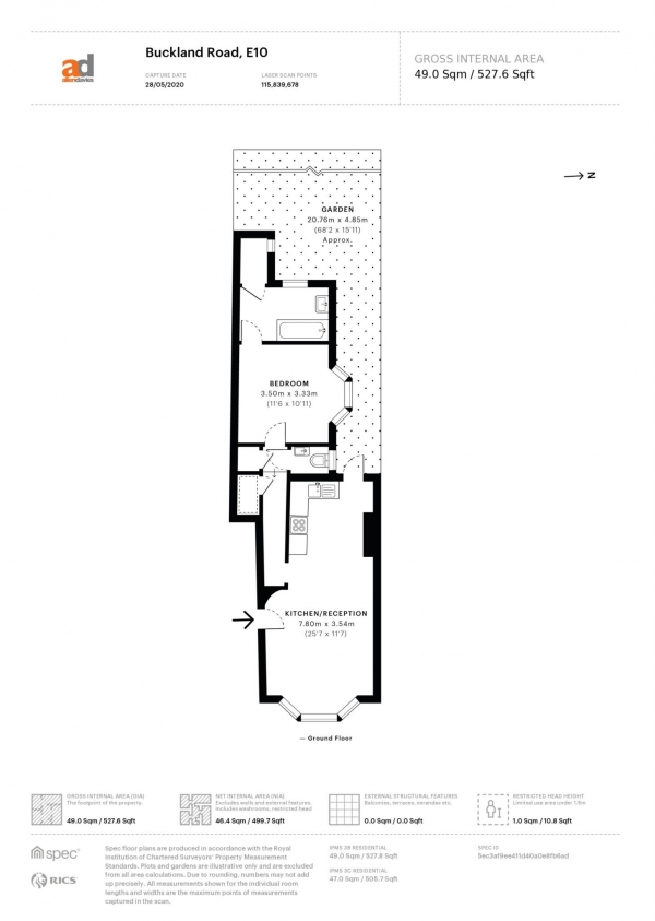 Floor Plan Image for 1 Bedroom Flat for Sale in Buckland Road, Leyton