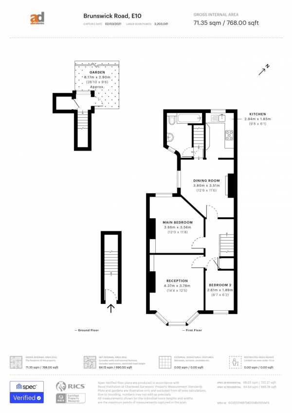 Floor Plan Image for 2 Bedroom Flat for Sale in Brunswick Road, London