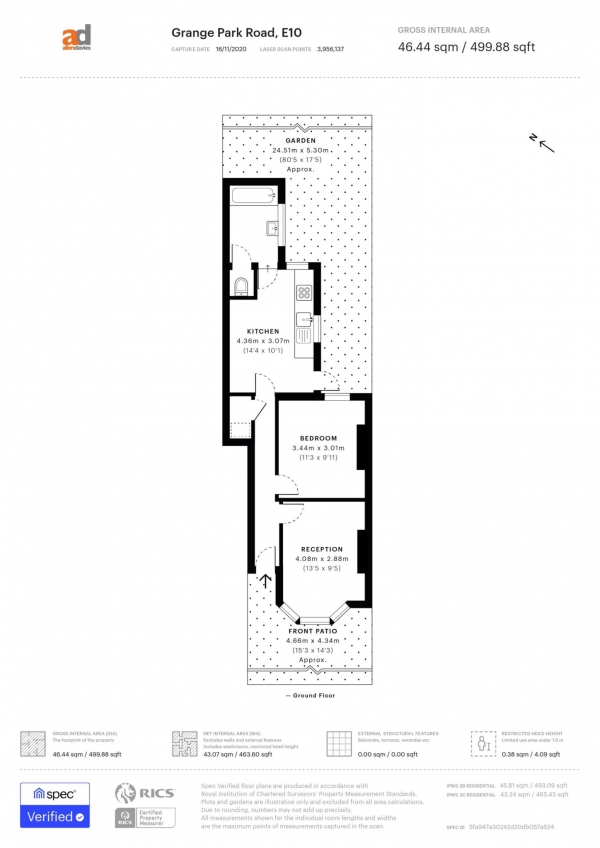 Floor Plan for 1 Bedroom Flat for Sale in Grange Park Road, Leyton, E10 5ER, Leyton, E10, 5ER - Guide Price &pound300,000