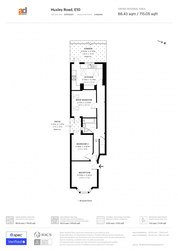 Floor Plan Image for 2 Bedroom Flat for Sale in Huxley Road, Leyton, E10