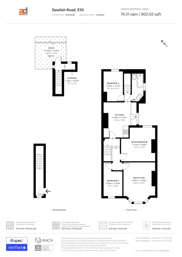 Floor Plan Image for 3 Bedroom Flat for Sale in Dawlish Road, Leyton