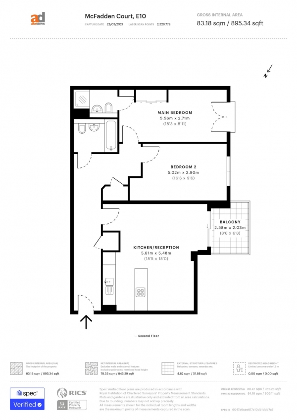 Floor Plan Image for 2 Bedroom Apartment for Sale in McFadden Court, Buckingham Road, Leyton, E10