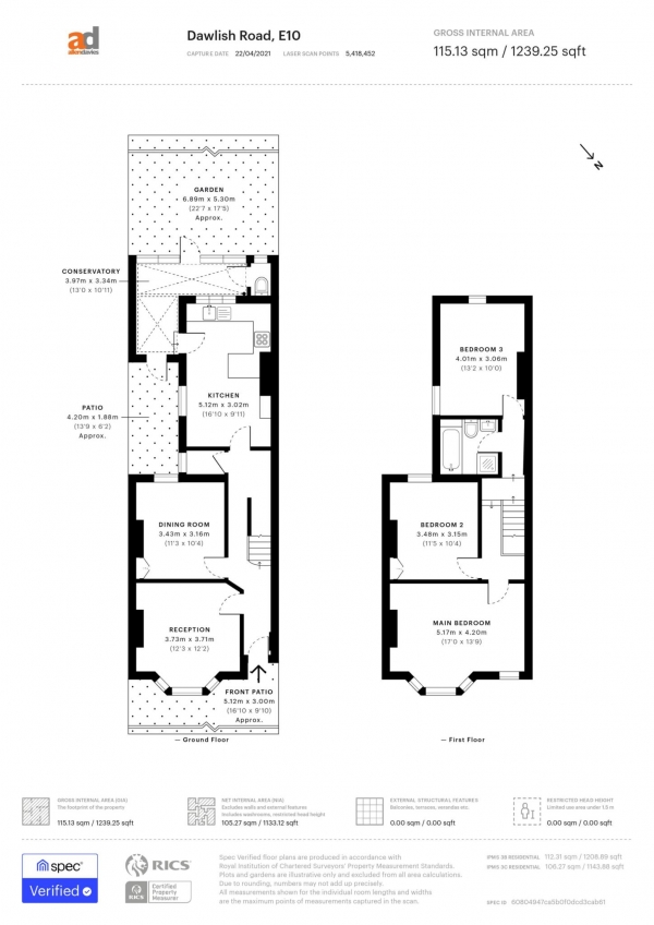 Floor Plan Image for 3 Bedroom Terraced House for Sale in Dawlish Road, Leyton, E10 6QD