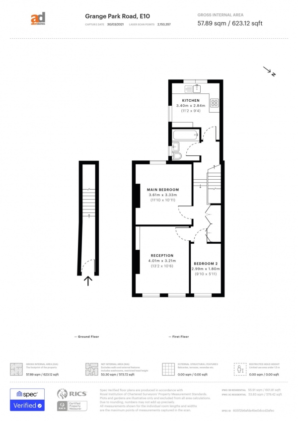 Floor Plan Image for 2 Bedroom Flat for Sale in Grange Park Road, Leyton, E10