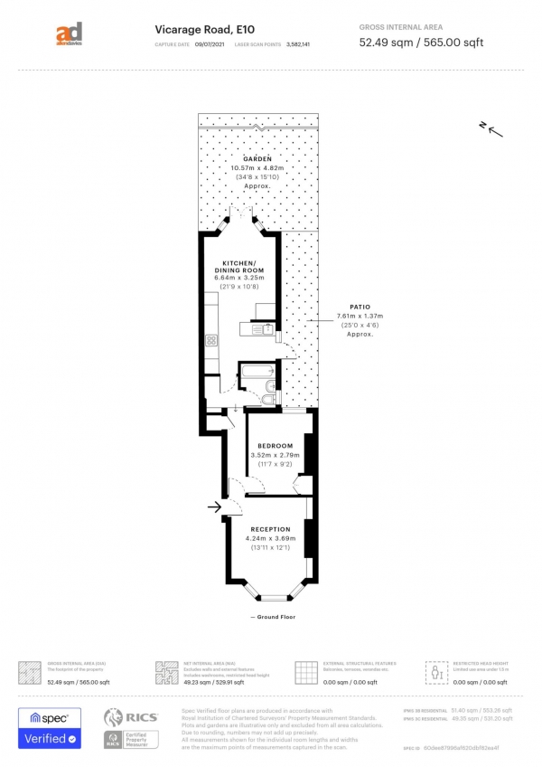 Floor Plan Image for 1 Bedroom Flat for Sale in Vicarage Road, Leyton, E10