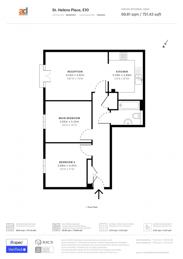 Floor Plan Image for 2 Bedroom Apartment for Sale in St Helens Place, London, Leyton, E10