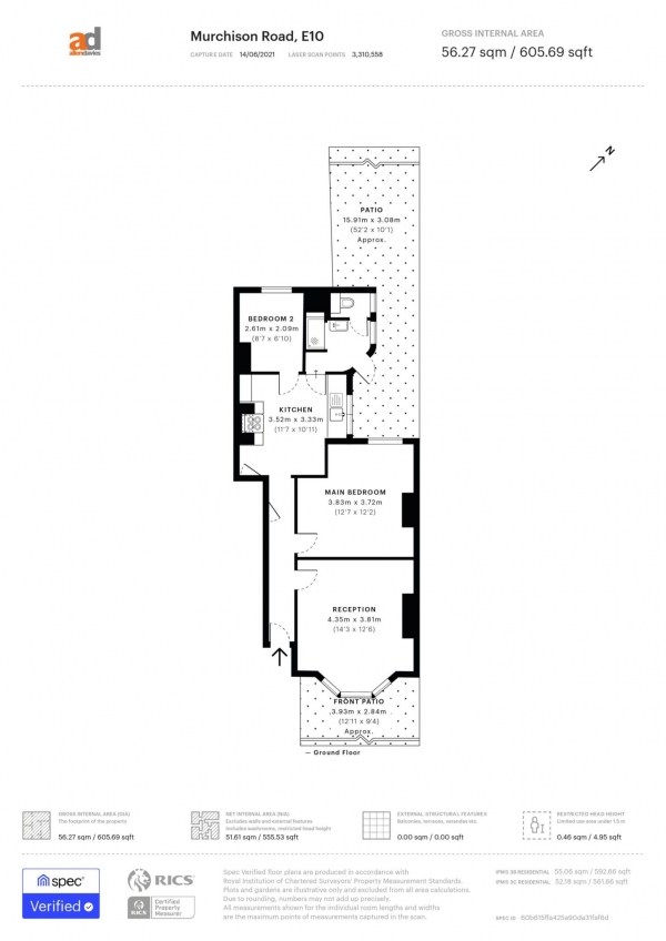 Floor Plan Image for 2 Bedroom Flat for Sale in Murchison Road, Leyton, E10