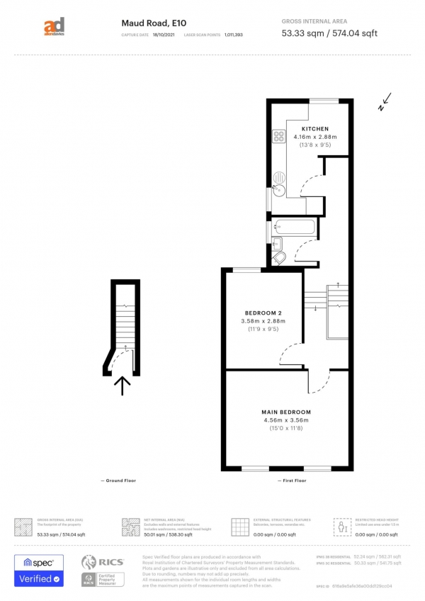 Floor Plan for 1 Bedroom Flat for Sale in Maude Road, Leyton, E10, Leyton, E10, 5QF - Guide Price &pound325,000