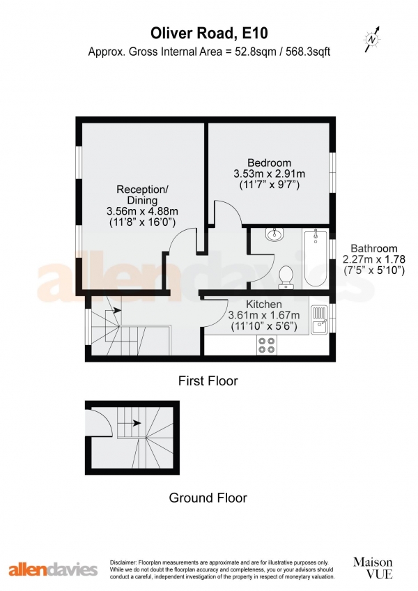 Floor Plan Image for 1 Bedroom Flat for Sale in Oliver Road, Leyton, E10