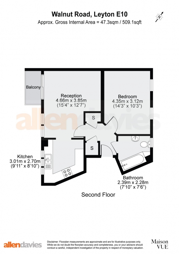 Floor Plan Image for 1 Bedroom Apartment for Sale in Walnut Road, Leyton, E10