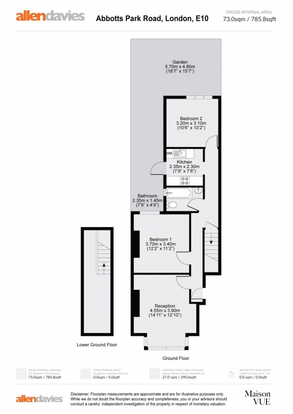 Floor Plan Image for 2 Bedroom Flat for Sale in Abbotts Park Road, Leyton, E10