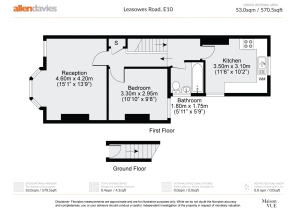 Floor Plan Image for 1 Bedroom Flat for Sale in Leasowes Road, Leyton, E10