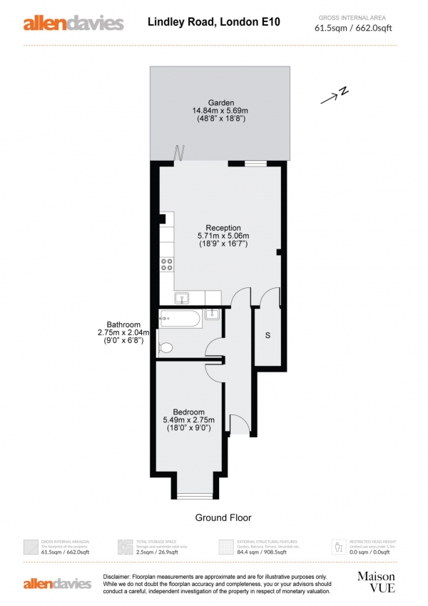 Floor Plan Image for 1 Bedroom Flat for Sale in Lindley Road, Leyton, E10