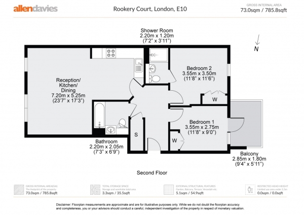 Floor Plan Image for 2 Bedroom Flat for Sale in Rookery Court, Ruckholt Road, Leyton E10