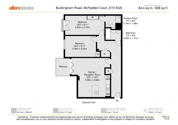 Floor Plan Image for 2 Bedroom Flat for Sale in McFadden Court, Buckingham Road, Leyton, E10