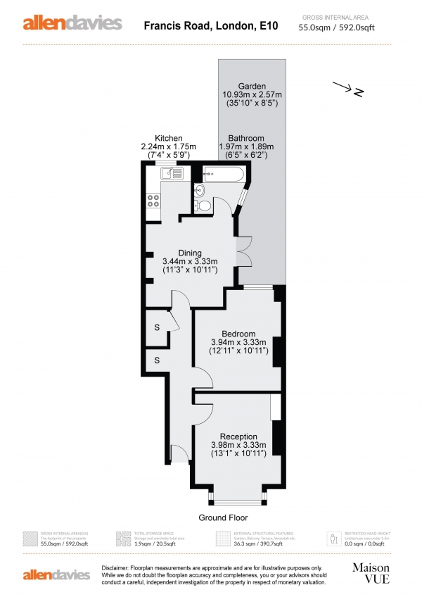Floor Plan Image for 2 Bedroom Flat for Sale in Francis Road, Leyton, E10