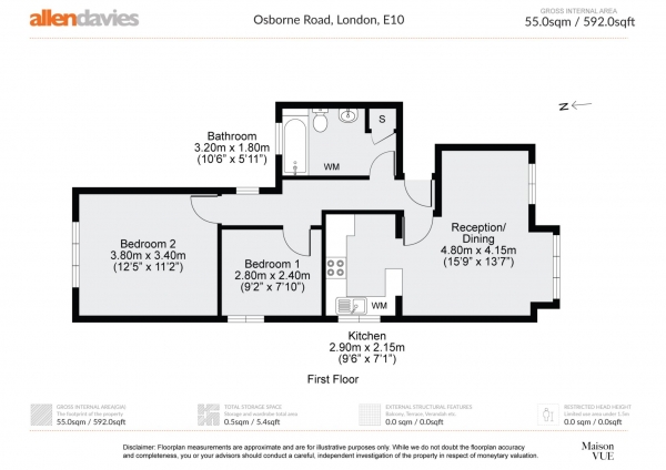 Floor Plan Image for 2 Bedroom Flat for Sale in Osbourne Road, Leyton, E10