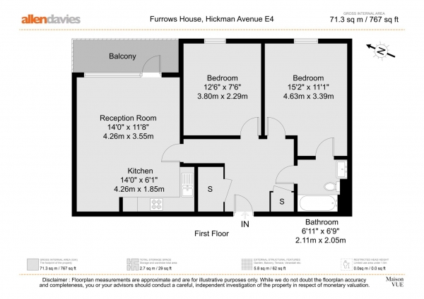 Floor Plan Image for 2 Bedroom Flat for Sale in Hickman Avenue, Highams Park, E4