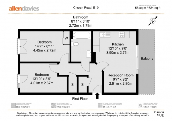 Floor Plan Image for 2 Bedroom Flat for Sale in 4 Royal House, Church Road, Leyton, E10