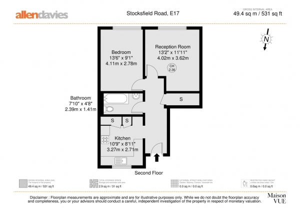 Floor Plan Image for 1 Bedroom Flat for Sale in Stocksfield Road, Walthamstow, E17