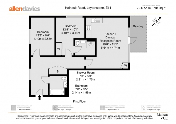 Floor Plan Image for 2 Bedroom Flat for Sale in Hainault Road, Leytonstone E11