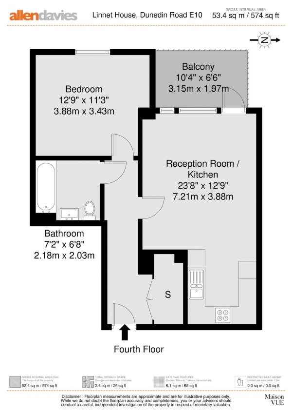 Floor Plan for 1 Bedroom Flat for Sale in Linnet House,Dunedin Road, Leyton, E10, Leyton, E10, 5NL - Guide Price &pound335,000