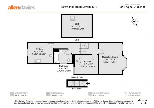 Floor Plan Image for 1 Bedroom Flat for Sale in Simmonds Road, Leyton, E10