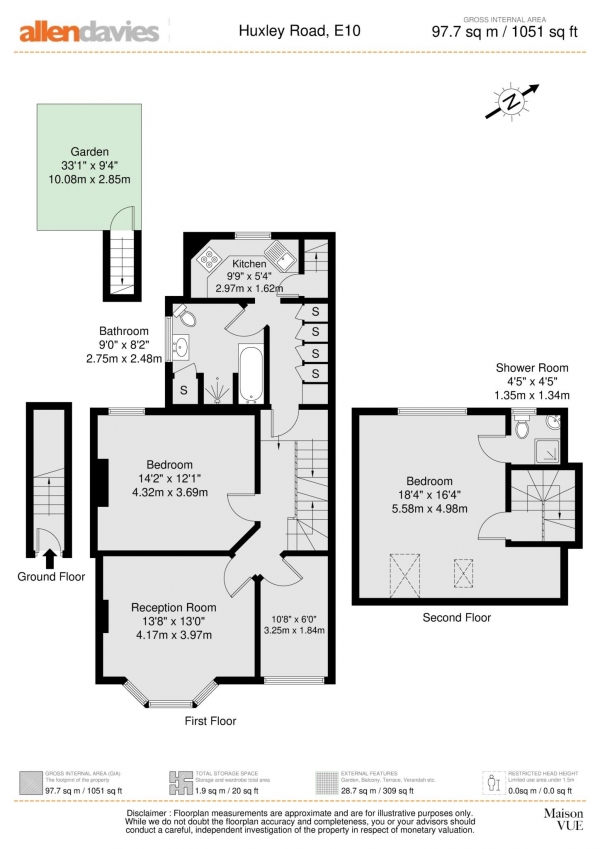 Floor Plan Image for 3 Bedroom Flat for Sale in Huxley Road, Leyton, E10