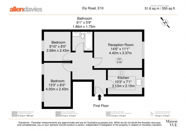 Floor Plan Image for 2 Bedroom Flat for Sale in Ely Road, Leyton, E10