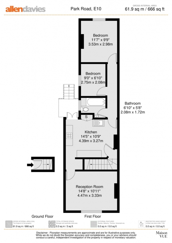 Floor Plan Image for 2 Bedroom Flat for Sale in Park Road, Leyton, E10