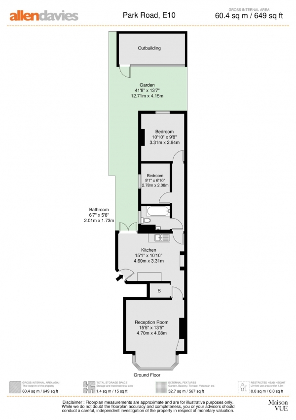 Floor Plan Image for 2 Bedroom Flat for Sale in Park Road, Leyton,E10