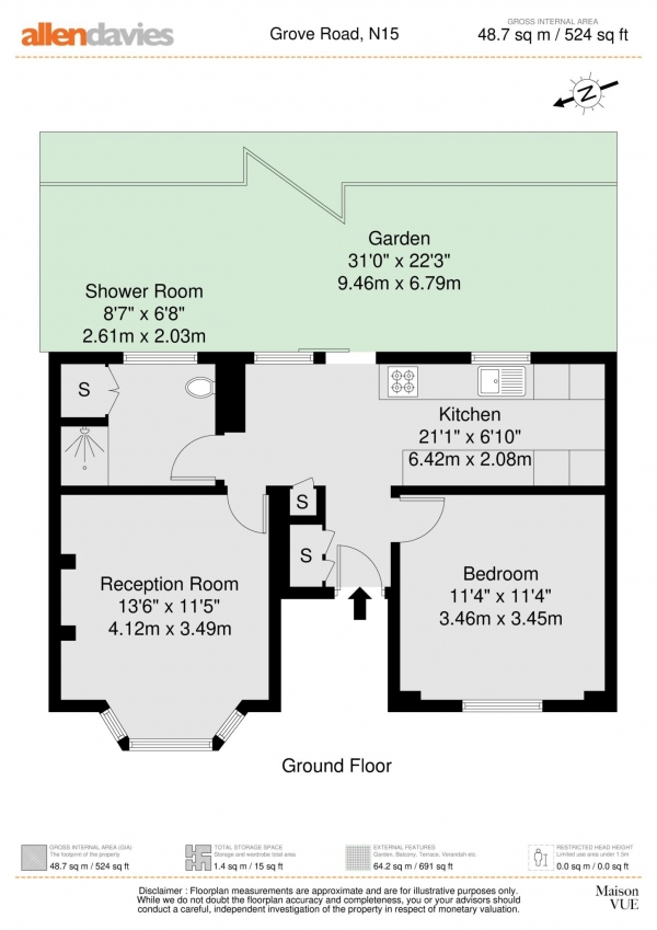 Floor Plan Image for 1 Bedroom Flat for Sale in Grove Road, Seven Sisters, N15