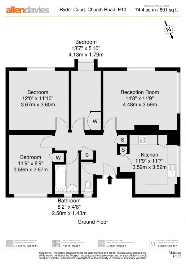 Floor Plan Image for 3 Bedroom Flat for Sale in Church Road, Leyton, E10