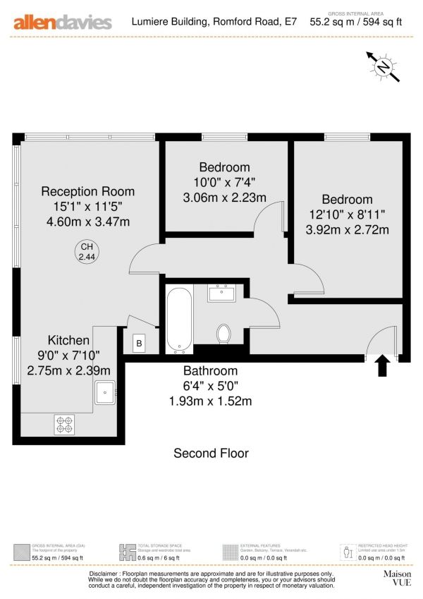 Floor Plan Image for 2 Bedroom Apartment for Sale in Romford Road, Forest Gate, E7