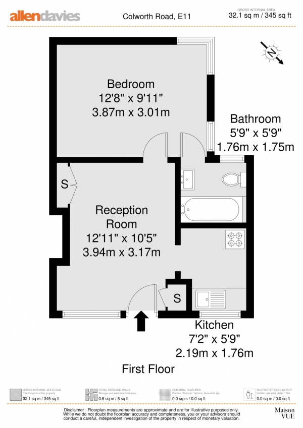 Floor Plan Image for 1 Bedroom Flat for Sale in Colworth Road, Leytonstone, E11