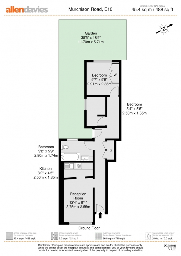 Floor Plan Image for 2 Bedroom Flat for Sale in Murchison Road, London, E10